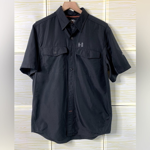 Harley Davidson Stay Cool Performance Shirt Black Button Up Vented Shirt Size M - Picture 1 of 11